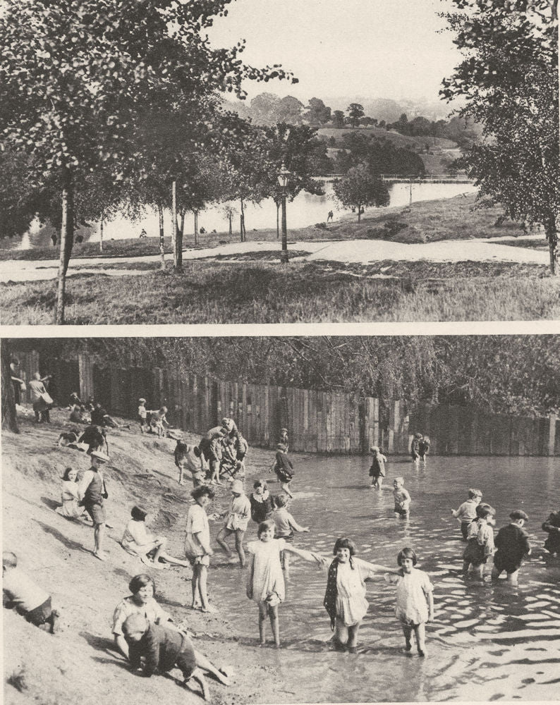 LONDON. Two of Hampstead's many ponds where children play. Heath 1926 print